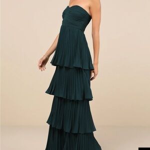 Seriously Sensational Emerald Strapless Tiered Maxi Dress